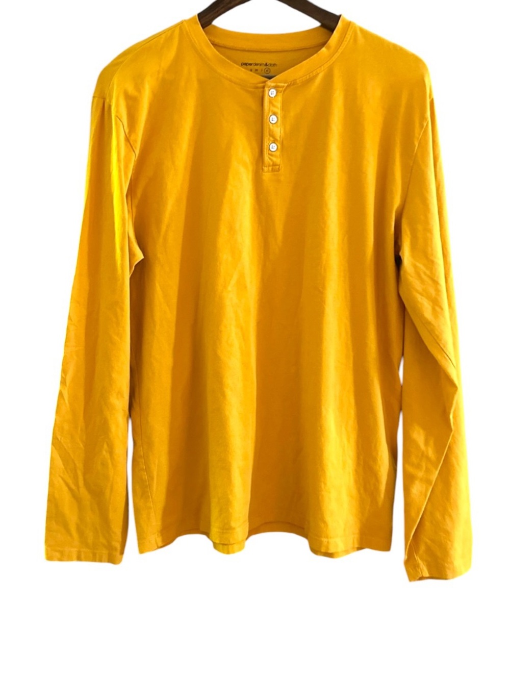 Paper Denim & Cloth Mens XL Mustard Yellow Long Sleeve Henley Shirt Tee Top EUC